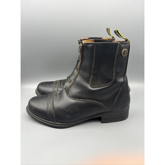 Black Leather MORETTA Front Zipping English Equestrian Paddock Boots Size 7 - Picture 3 of 7